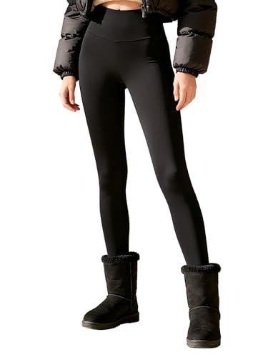 Sunzel Fleece Lined Leggings Women High Waisted Tummy Control Winter Warm Thermal Workout Yoga Pants Tights for Cold Weather Black Medium 28"