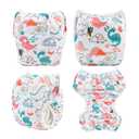 Babygoal Swim Diapers 3 Pack for 8M-3T Babies and Toddlers, Reusable Adjustable Washable for Baby Girl and Boy Swimming Lessons-Dinosaurs