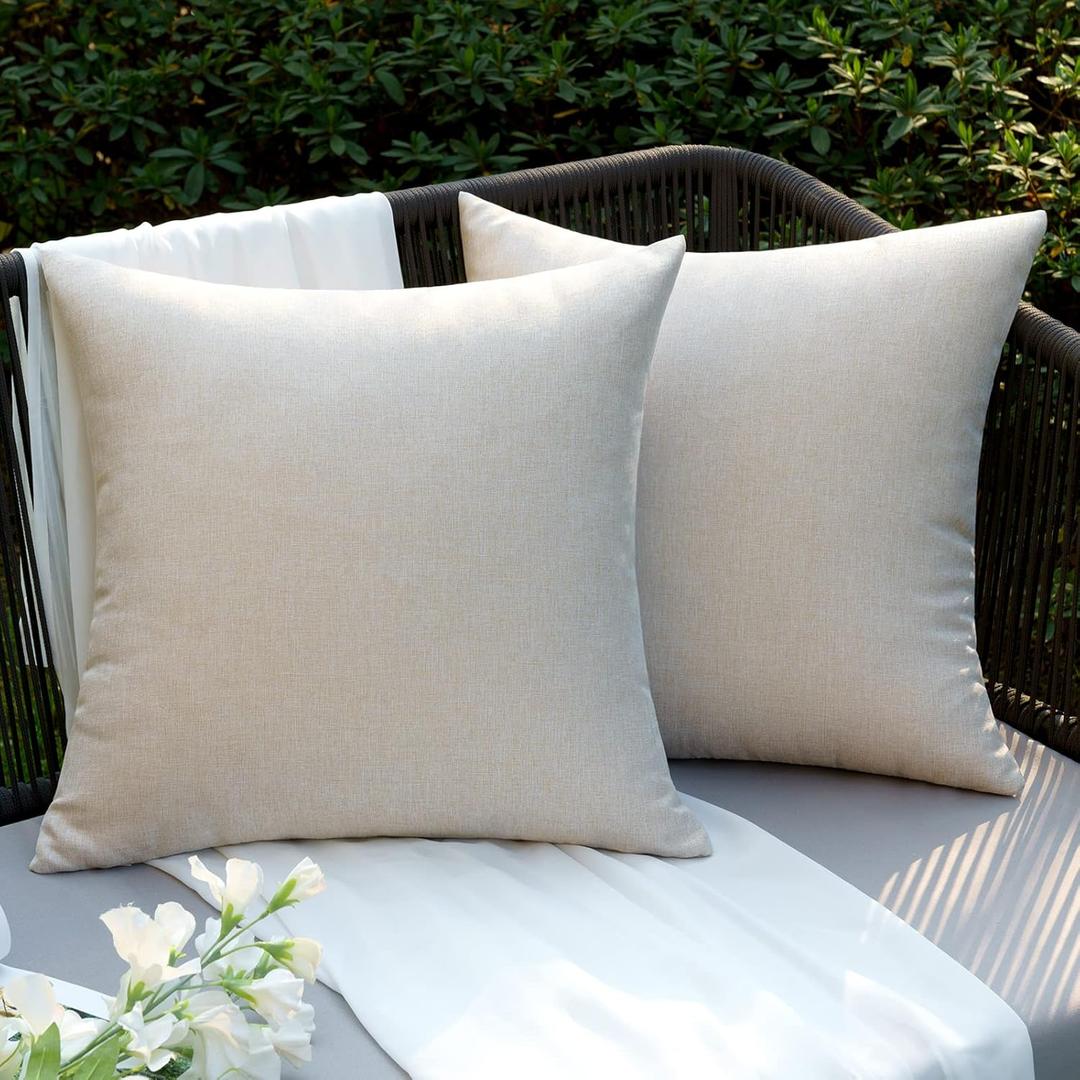 EMEMA Outdoor Waterproof Beige Pillow Covers 18x18 Inch Rustic Decorative Throw Pillow Covers Cushion Case Square for Patio Sofa Couch Home Bed Farmhouse Car Decor Set of 2 EMEMA Outdoor Waterproof Beige Pillow Covers 18x18 Inch Rustic Decorative Throw Pillow Covers Cushion Case Square for Patio Sofa Couch Home Bed Farmhouse Car Decor Set of 2