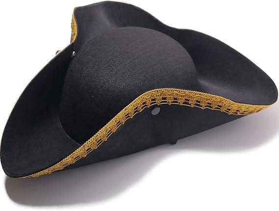 Tricorn Colonial Hat Halloween Pirate Hats Men Captain Hat Musketeer Hats Masquerade Party Revolutionary War Costume, Black
