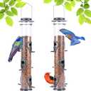 MIXXIDEA 2PK Metal Wild Bird Feeder Squirrel Proof Bird Feeders for Outside Hanging 6 Port Tube Bird Feeder Transparent Finch Feeder with Steel Hanger (Grey) (Gray)