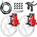 Bike Disc Brake Kit,Bike Front and Back Disc Brake Kit-Calipers,2 Pcs Stainless Steel 160 mm Rotors&Cable&Brake Lever&A Pair of Bicycle Brake levers&Fixing Screws (Red)