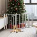 Pet Gate - 3-Panel Indoor Foldable Dog Fence for Stairs, Hallways, or Doorways - 54x24-Inch Retractable Wood Freestanding Dog Gates by PETMAKER (Gray)