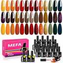 MEFA 23 Pcs Fall Gel Nail Polish Kit - 20 Colors Winter Gold Orange Yellow Glitter Soak Off Nail Polish Brown Gel Nail Polish Set with Glossy & Matte Gel Top Base Coat Nail Art Manicure DIY Salon Gift