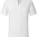 Alex Vando Mens Short Sleeve Dress Shirt Solid Cotton Stretch Button Down Shirt with Pocket (White, L)