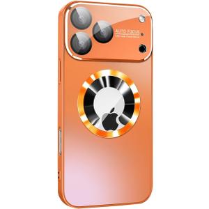 Magnetic Series Design for iPhone 17 Pro Max Case,[Compatible with MagSafe][Military Drop&Full Camera Lens Protector] Large Window Logo View Dust-Proof Matte Shockproof Cover,Orange