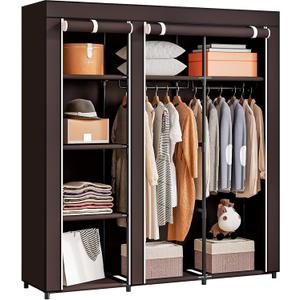 SORCEDAS Portable Wardrobe Closet Storage Organizer Metal Hanging Rack Non-Woven Fabric (Coffee, 51 Inch)