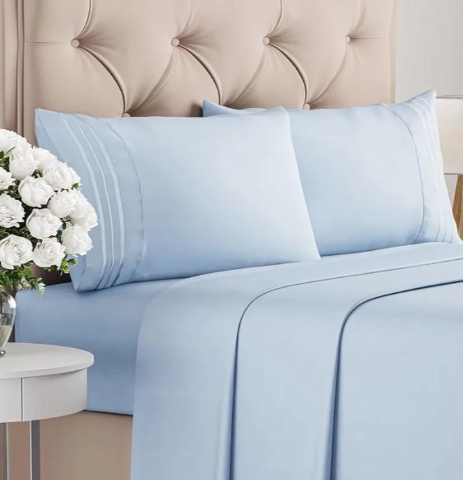 King Size 4 Piece Sheet Set - Comfy Breathable & Cooling Bed Sheets Set - Hotel Luxury Bedding for Women, Men, Kids, Teens, Boys & Girls - Deep Pockets, Ultra-Soft, Wrinkle Free - Oeko-Tex - Sky Blue