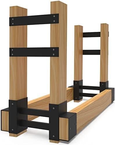 BALIE SPACE Outdoor Firewood Rack Brackets Kit for Fire Wood Pile Storage, Adjustable Log Stacking Stand Holder for 2x4 Lumber, Black, Set of 2