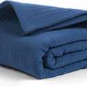 Salt Earth 100% Cotton Muslin Blanket, Gauze Blanket 80"X90" Queen, 4 Layered for Couch, Bed, Living Room,Lightweight & All Seasons Blankets & Throws, Easy to wash,Nature & Skin Friendly(Navy Blue)