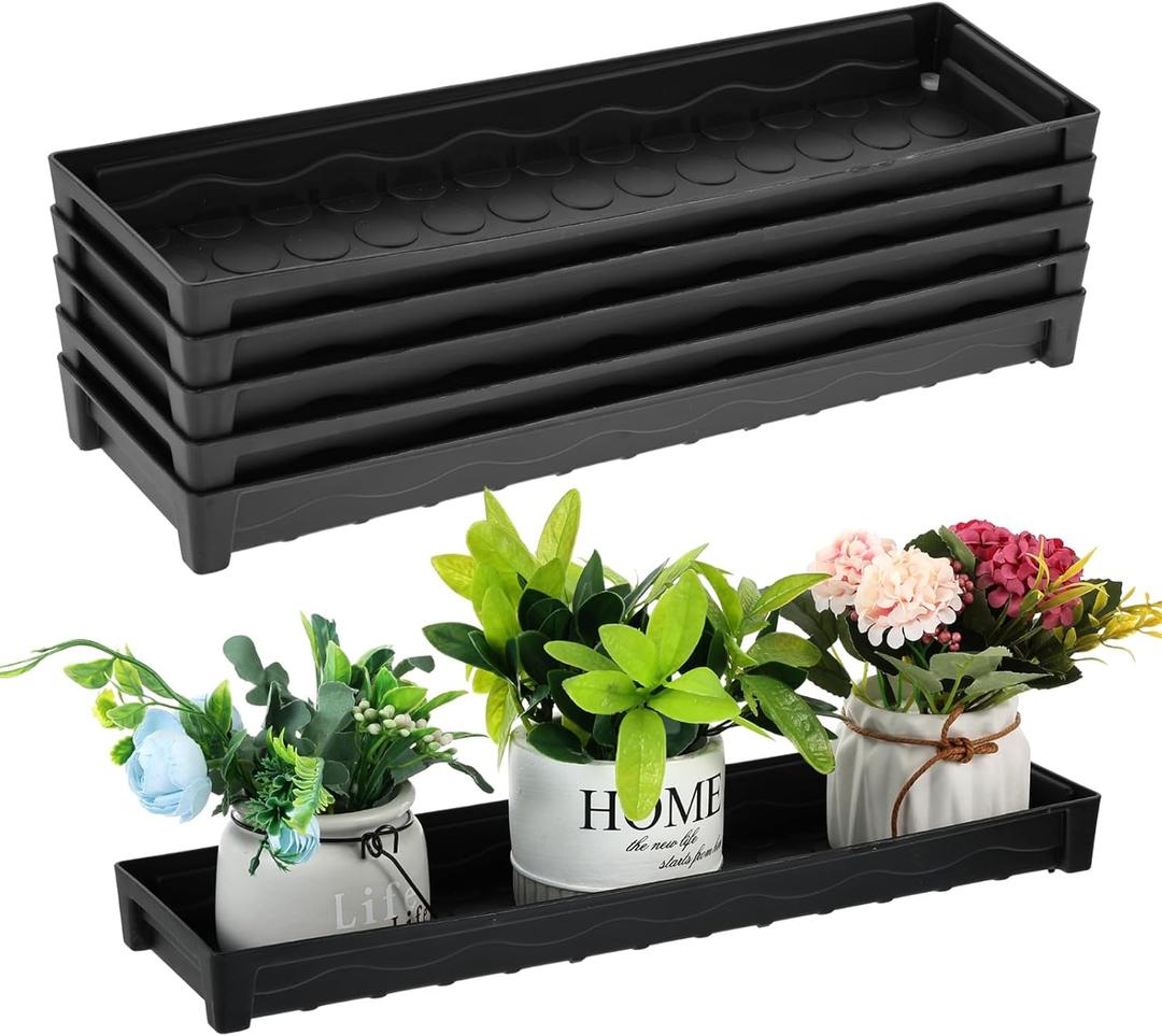 6 PCS Plastic Plant Tray Saucer, Rectangular Window Sill Plant Tray for Indoors Outdoor Flower Pots for Window Shelf, Clear Thick Plastic Plant Trays for Succulent Planter, Square Plant Saucers (Black)