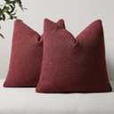 DEZENE Textured Boucle Throw Pillow Covers 18x18 Burgundy for Bed Couch Sofa Living Room, Pack of 2 Square Cozy Chic Decorative Pillow Cases (Covers ONLY)
