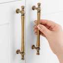 ASKANO Antique Brass Cabinet Pulls, 5 Inch Hole Centers, French Style Vintage Kitchen Cabinet Handles ZP2408 | Pack of 10, Solid Retro Hardware for Door Drawer Dresser Bathroom Vanity Cupboard, 5"