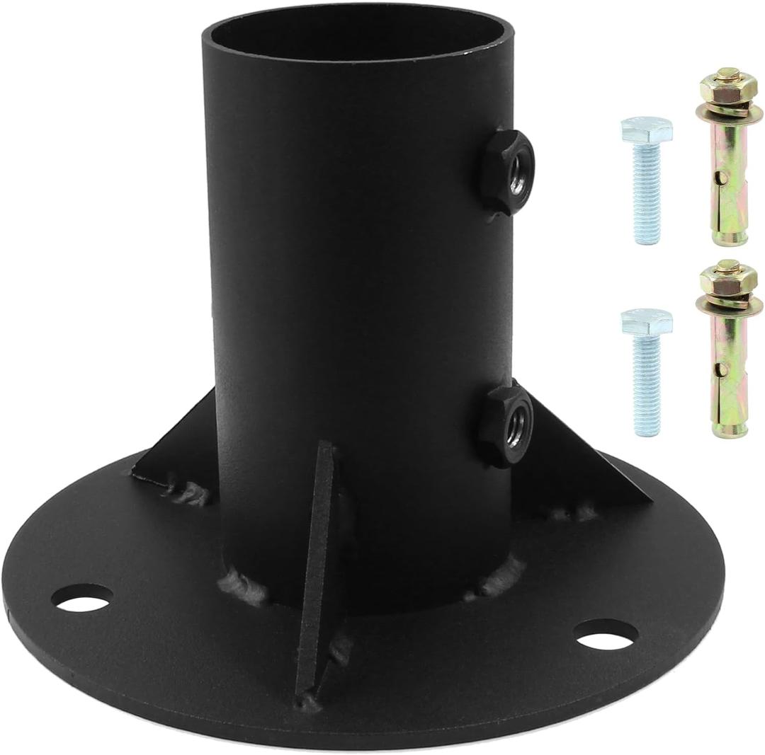 52mm Round Chain Link Fence Post Pole Flange Base, Black Floor Flange, 2 Inches Concrete Mounted Post Pole Bracket for Mailbox Fence Flag