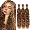 P4/27 Brown Bundles Human Hair Water Wave Bundles 20 22 24 Inch Unprocessed Brazilian Virgin Hair Highlight Blonde Water Wave 3 Bundle Human Hair Extensions 50 Gram Per Bundle For Black Women