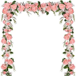 2 Pack Artificial Peony Garland Flowers, 12ft Floral Greenery Garland Rose Flower Vine with Pink Peony and Green Leaves for Wedding Dining Table Home Party Decor (2, Pink)
