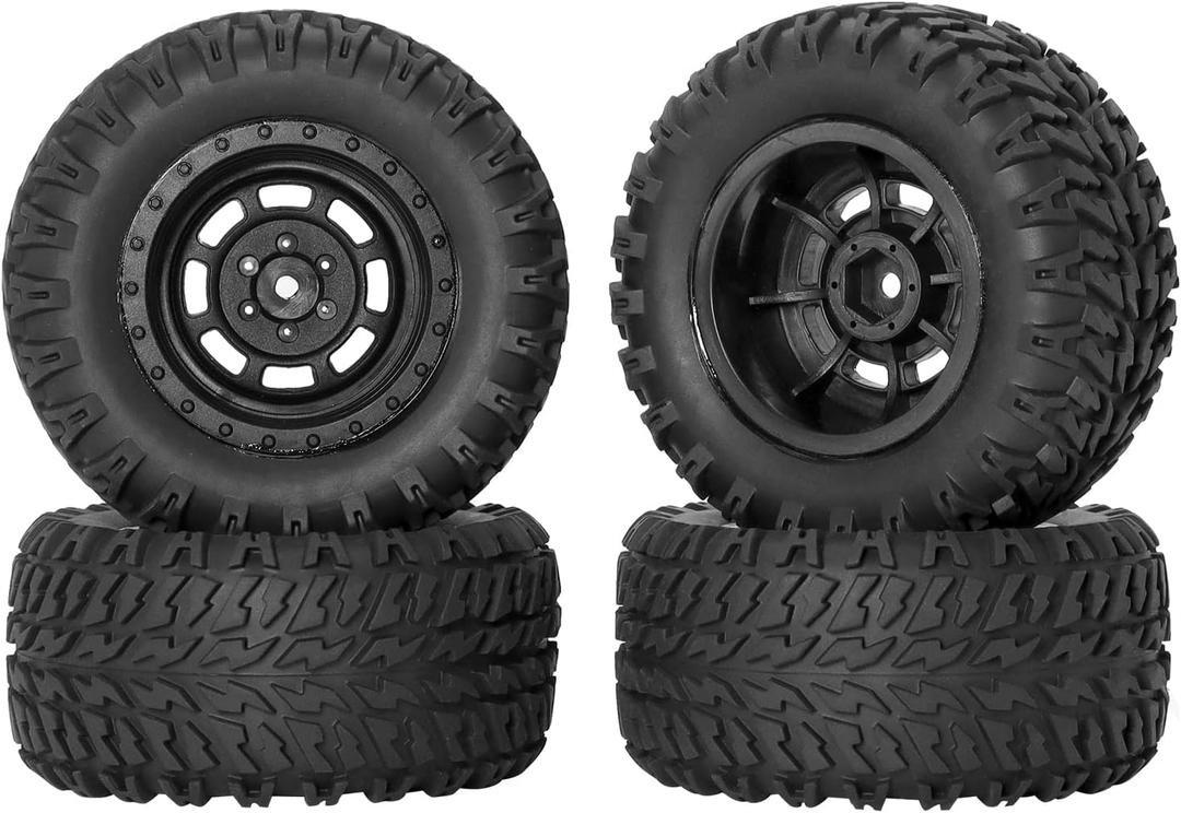 RC Station 12mm Hex RC Wheels and Tires for 1/14 Hyper Go H14BM Tires and Wheels for 1/10 Scale Traxxas RC Short Course Truck Riaario Amoril Mini RC Truck Tires Wheels PreGlued 4PCS