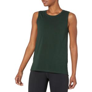 Amazon Essentials Women's Soft Cotton Relaxed-Fit Yoga Tank Top (Available in Plus Size) (Medium, Deep Green)