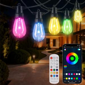 Smart Outdoor String Lights, 100FT (50FT*2) RGB Color Changing Patio Lights with Timer, 21-Key RF Remote and Bluetooth, IP65 Waterproof Shatterproof LED Lights for Backyard Balcony Garden Party Decor
