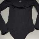 SUUKSESS Women Off the Shoulder Long Sleeve Bodysuit Double Lined Thong Bodysuit (Small, Black)