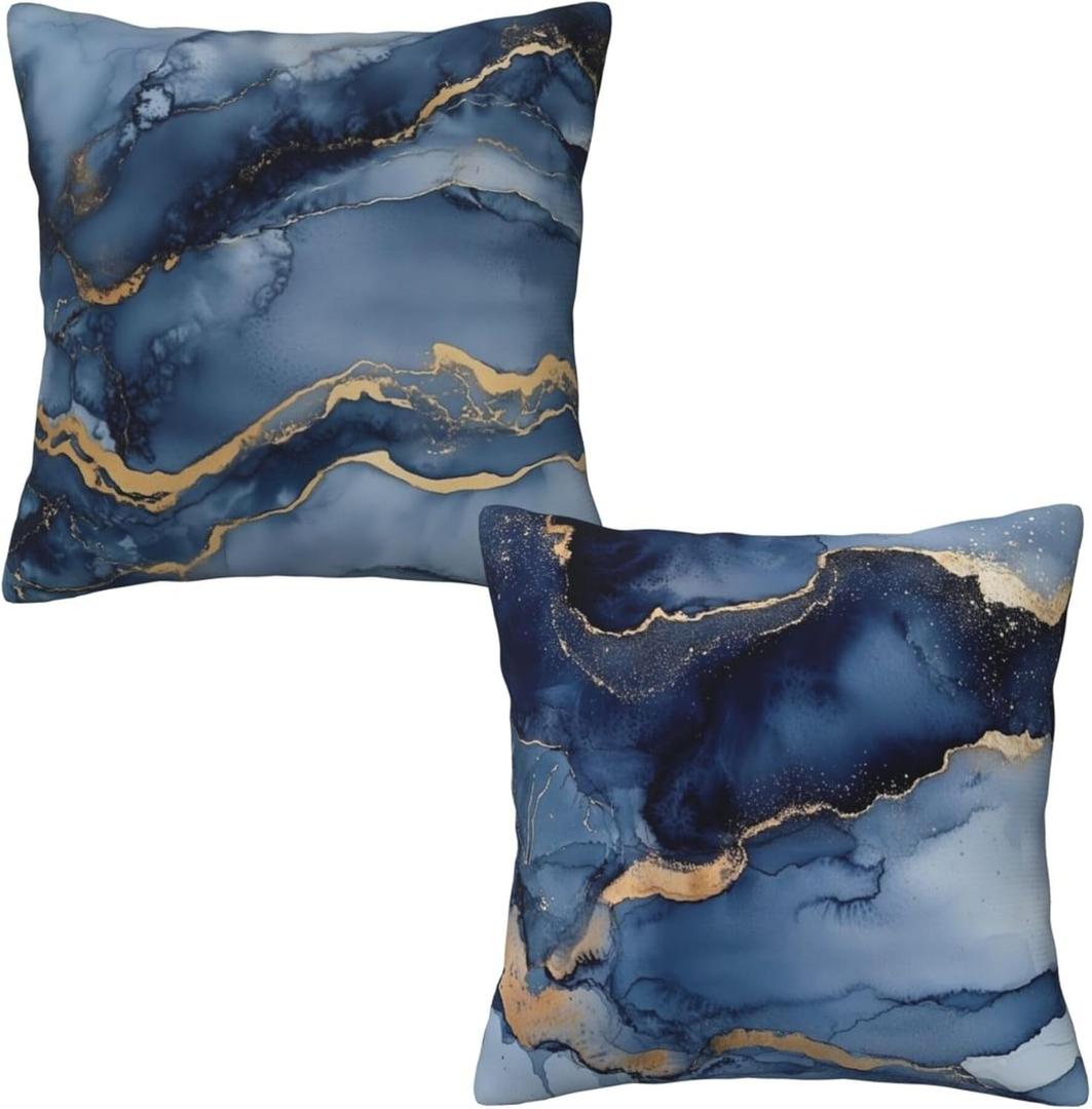 Mshutbna Marble Blue and Gold Throw Pillow Covers 18x18 inch Set of 2 Abstract Texture Pillow Case Cushion Cover for Home Sofa Couch Living Room Car Decor