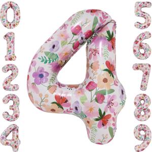 Flower Balloons 40 Inch Floral Number 4 Balloon for 4th Birthday Garden Party Decorations Four Year Old Photo Props Foil Number 4