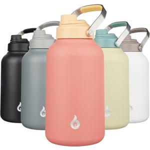 BJPKPK 1 Gallon Water Bottle Insulated, Dishwasher Safe 128oz Large Water Jug with Metal Handle & BPA Free Spout Lid, Stainless Steel Metal Thermo for Gym, Sports & Hiking, Pink