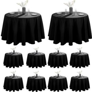 VidaFete 10 Pack 120inch Round Tablecloth Polyester Table Cloth, Stain Resistant and Wrinkle Polyester Dining Table Cover for Kitchen Dinning Party Wedding Round Tabletop Buffet Decoration(Black)