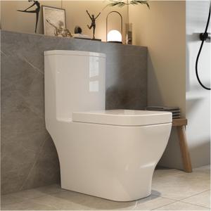 MEJE #1015 - Modern Square Design One Piece Toilet with Comfort Seat Height,Soft Close Seat Cover, Dual Flush, White