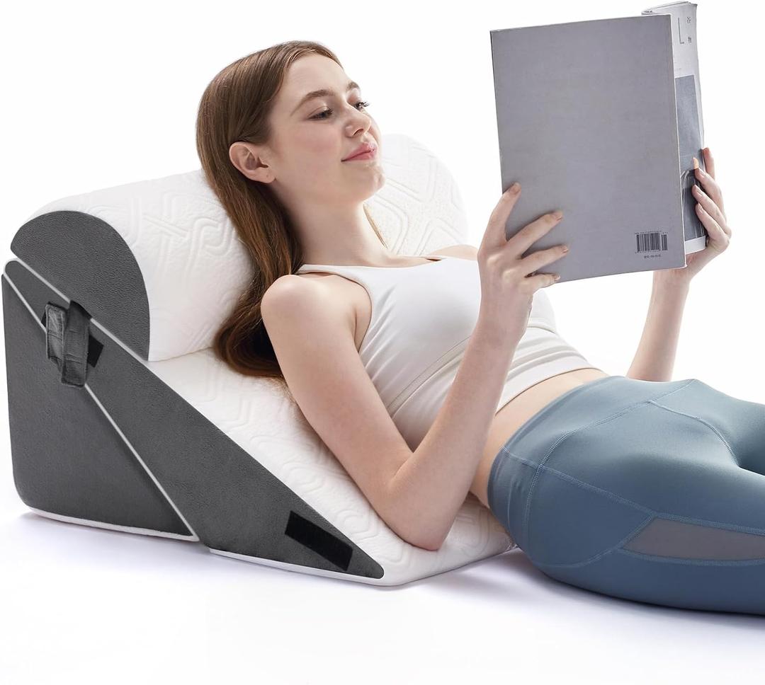 Wedge Pillow Set for After Surgery, 3 PCS Bed Wedge Pillow for Sleeping, Memory Foam Orthopedic Back Pillow for Pain Relief and Acid Reflux, Adjustable Post Surgery Pillow Grey