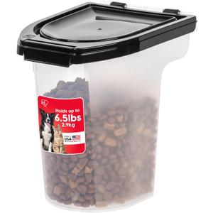 IRIS USA WeatherPro Airtight Pet Food Storage Container, Up to 6.5 lbs, Treat Box for Dog Cat and Bird Food, Keep Fresh, Translucent Body, Easy Clean Up, BPA free, Clear/Black