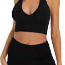 INIBUD Halter Bra for Women Longline Sports Bra Wireless Seamless Padded Backless Bralette with Adjustable Strap(L) Black