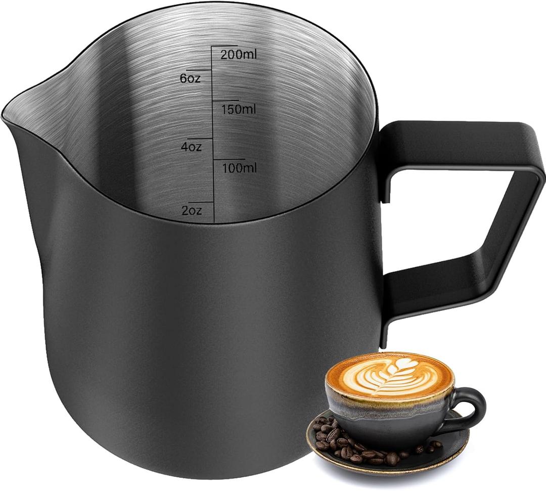 HULISEN 6.8oz/200ml Milk Pitcher, Stainless Steel Espresso Latte Steaming Frothing Pitcher, Coffee Milk Frother Maker, Pour Cup
