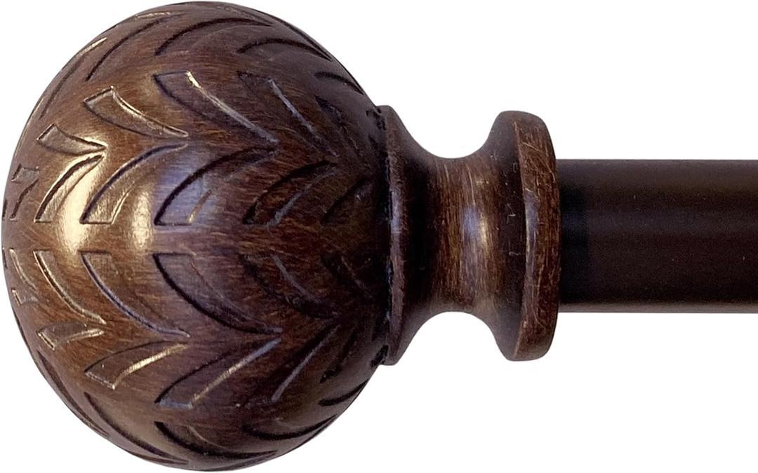 Hermosa 26 in. to 48 in. Adjustable 5/8 in. Single Curtain Rod in Walnut with Finials