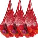 uxcell Reusable Mesh Produce Storage Bags Washable Net Portable Fruit and Vegetable Bag Cotton String Bags for Grocery Shopping (Red)