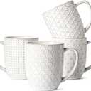 LE TAUCI Coffee Mugs 16 oz,Ceramic Mug Set, Embossment Cups for Latte, Hot Tea, Cappuccino, Mocha, Cocoa, Dishwasher Safe, Suit For Housewarming Wedding- 3.8 inch, Set of 4, Arctic White