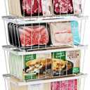 iSPECLE Freezer Organizer Bins - 4 Pack Small Stackable Deep Freezer Organizer Bins for 7 Cu.Ft Freezers Easy Get Bottom Foods without Digging, Chest Freezer Organizer Prevent Frozen Food Waste, White