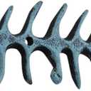 Moby Dick Nautical Coastal Fish Bones Cast Iron Wall Hook Peg Decor Teal Black