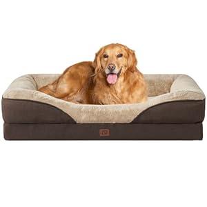 EHEYCIGA Orthopedic XL Dog Bed for Large Sized Dog, 42x30x7.5 Inch Extra Large Memory Foam Dog Couch Bed with Sides, Waterproof Liner & Washable Removable Cover, Bolster Pet Sofa, Brown
