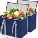 Creative Green Life XL Insulated Reusable Grocery Bags (2-Pack) - Premium Quality Cooler Bags with Hard Bottom Insert, Stands Upright, Washable (Blue)