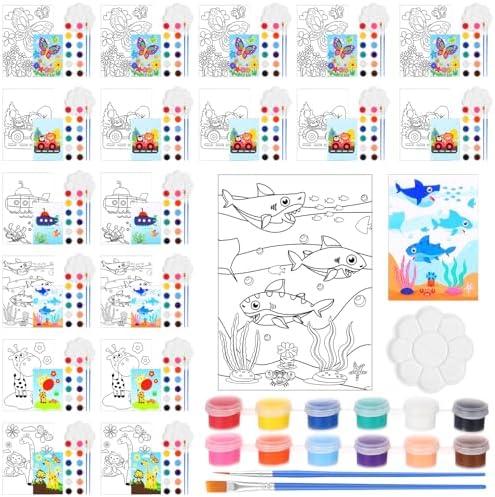 Marspark 18 Set Pre Drawn Canvas Painting Kit 18 Animals Pre Printed Canvas with Pictures 36 Acrylic Painting Strips 36 Brushes 18 Palette for Birthday Art Party Favors Supplies