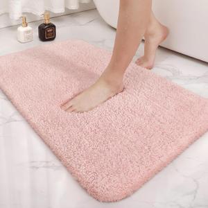 Color&Geometry High Pile Light Pink Bathroom Rugs 16"x24",Small- Upgrade Your Washroom with Soft Blush Bath Mat- Plush, Non Slip, Absorbent, Washable Microfiber Shower Rug/Carpet for Outside Tub