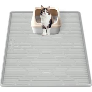 Silicone Cat Litter Mat, 24" x 24" Large Cat Litter Box Mat Litter Trapping Mat for Scatter Control, Waterproof, Soft on Kitty Paws, Clean Floor (Grey)