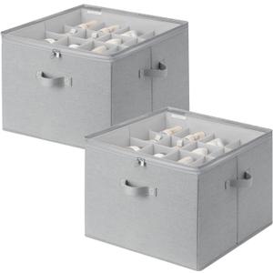 StorageWorks 2 Pack Shoe Organizer for Closet, Foldable Shoe Storage Box with Adjustable Dividers, Fabric Shoe Boxes Organizer for 32 Pairs, Closet Organizers and Storage Bin for Boots, Sneakers, Grey