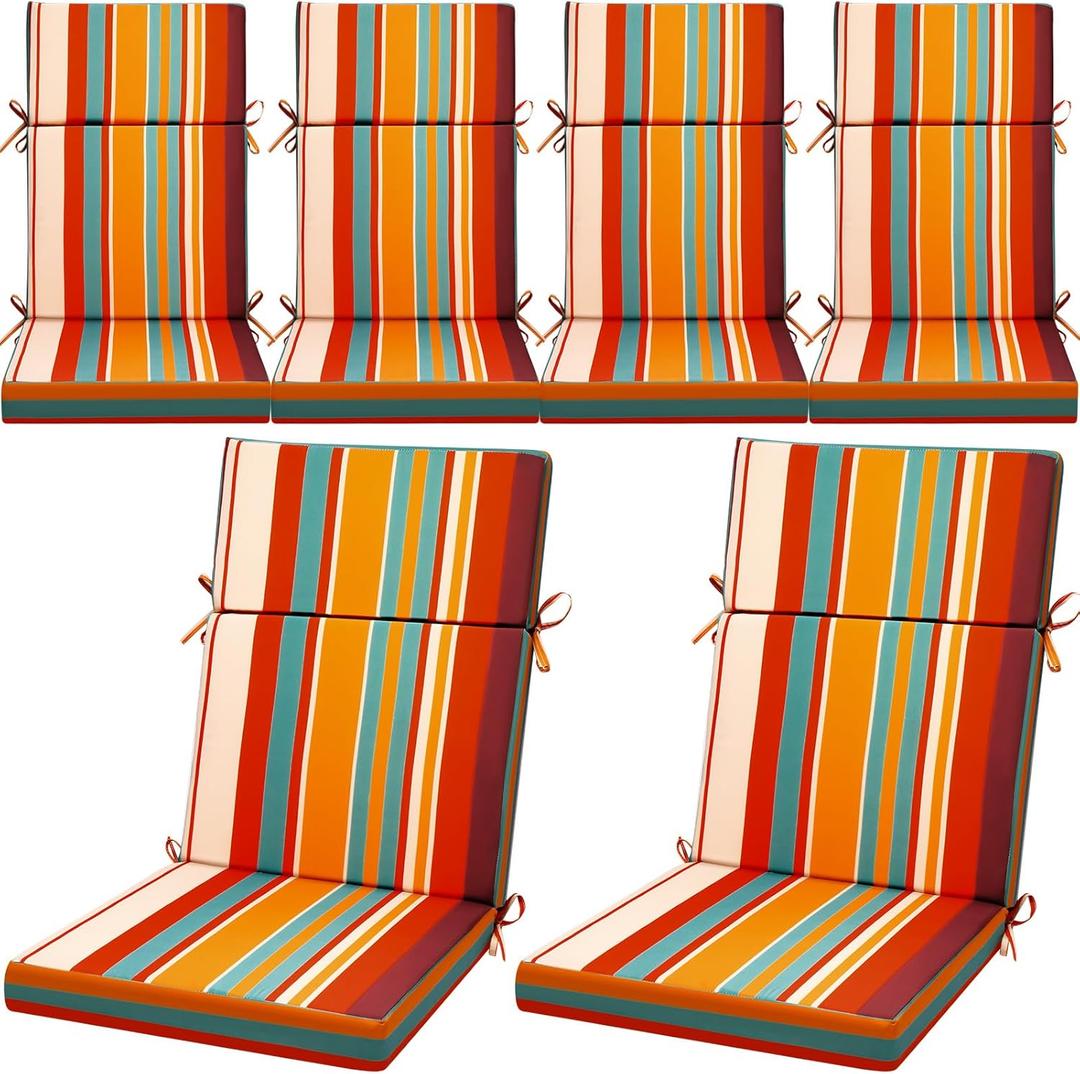 6 Pack Outdoor High Back Chair Cushion, 44 x 20 inches Patio Chair Cushions Waterproof Rocking Cushions Indoor Furniture Seat Pad, Weather Resistant (Boho)