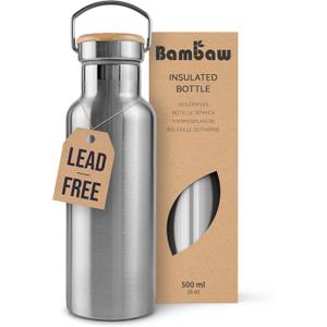Bambaw Metal Insulated Water Bottle 16 oz | Stainless Steel Water Bottle Insulated | Reusable Water Bottle | Vacuum Insulated Water Bottle | Hot Water Bottle | Metal Water Bottle | Water Bottle 500 ml (Silver)