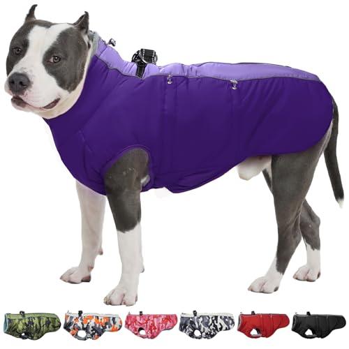 IKIPUKO Dog Coat Winter Warm Dog Jackets for Large Dogs Reflective Snowsuit with Harness Fleece Dogs Snow Jacket Waterproof Pet Clothes for Cold Weather, 3XL