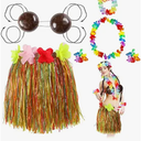 Tigeen 6 Pcs Coconut Bra Hawaiian Grass Hula Skirt Costume Set Dance Leis Outfit for Women Luau Party Supplies,15.7 Inch