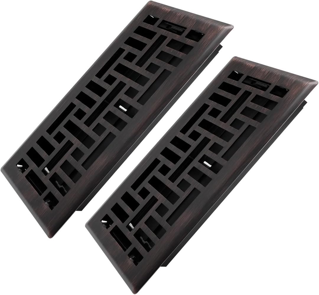 4x10 Inches 2 Pack Heavy Duty Walkable Floor Register Easy Adjust Air Supply Lever Floor Vents - Seattle Design - Vent Cover for Home Floor - Oil Rubbed Bronze