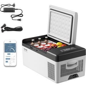 VEVOR 12 Volt Refrigerator 16 Qt, Gre,Portable Mini Car Fridge with -4-68 Cooling Range & App Control 12/24V DC & 110-240V AC Electric Compressor Cooler for Truck Vehicle RV Boat Outdoor & Home Use